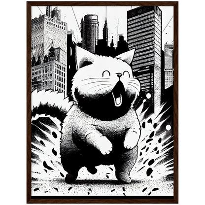 Fat-Cat-zilla  Premium Semi-Glossy Paper Wooden Framed Print