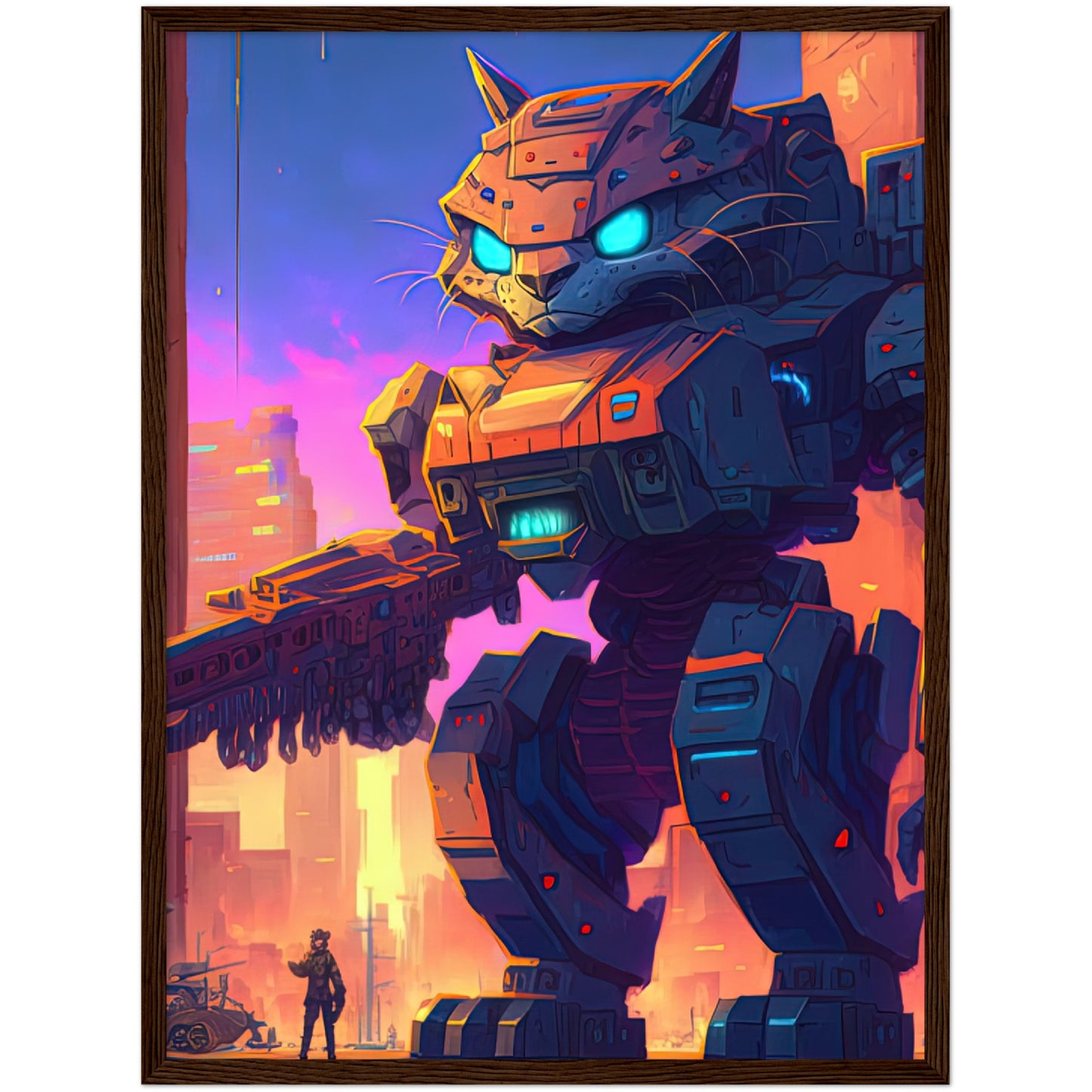 Mech Warrior Kitty Premium Semi-Glossy Paper Wooden Framed Print