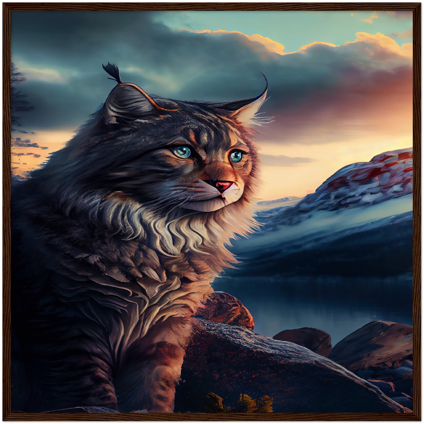 Mountain Kitty Portrait Premium Semi-Glossy Paper Wooden Framed Print