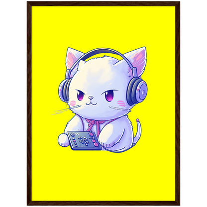 Gamer Kitty Premium Semi-Glossy Paper Wooden Framed Print