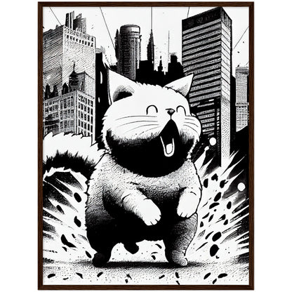 Fat-Cat-zilla  Premium Semi-Glossy Paper Wooden Framed Print