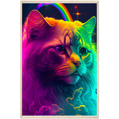 Rainbow Cat Premium Semi-Glossy Paper Wooden Framed Print