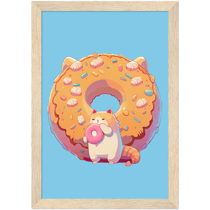 Donut Cat Premium Semi-Glossy Paper Wooden Framed Print