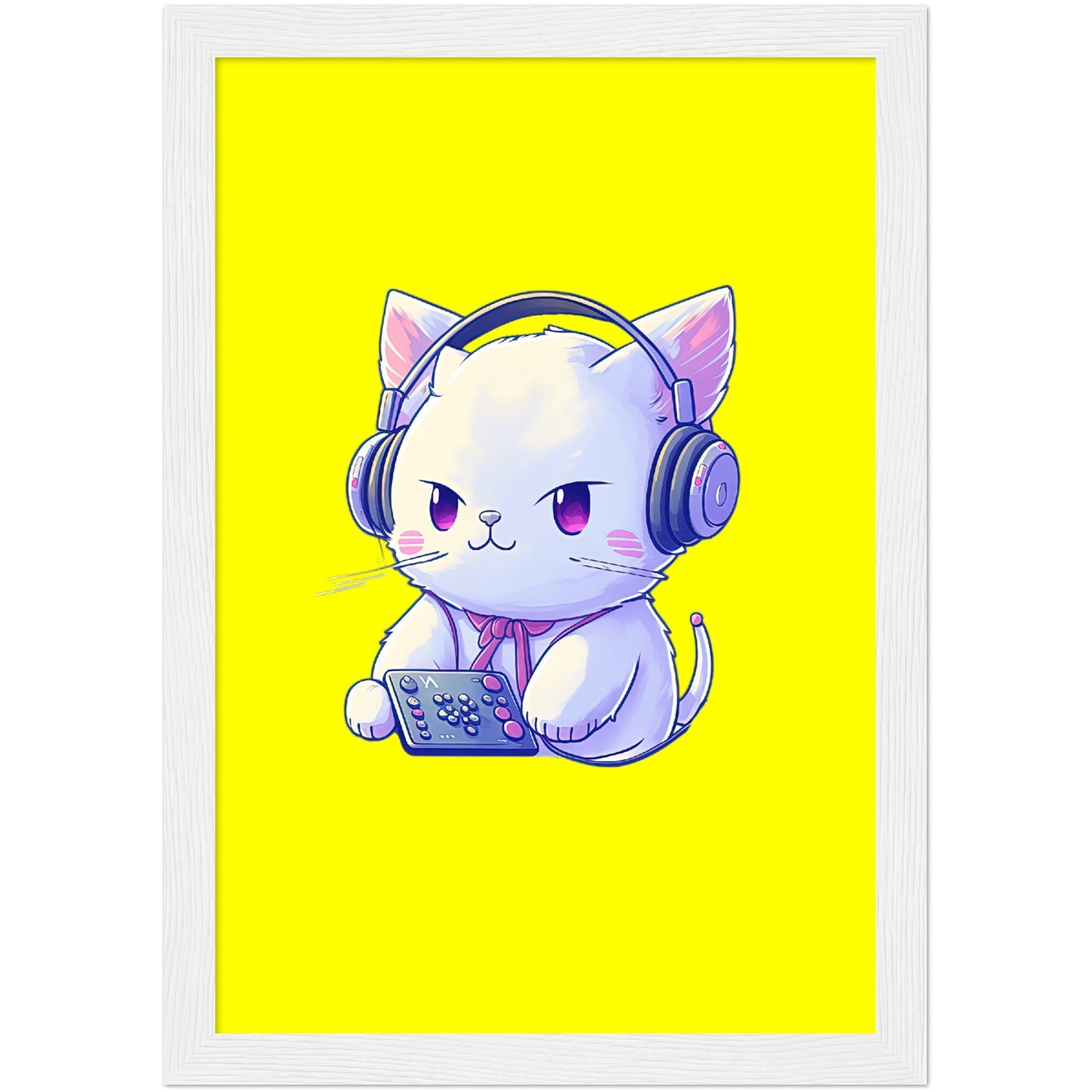 Gamer Kitty Premium Semi-Glossy Paper Wooden Framed Print