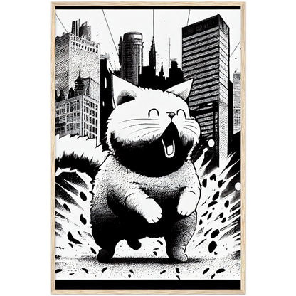 Fat-Cat-zilla  Premium Semi-Glossy Paper Wooden Framed Print