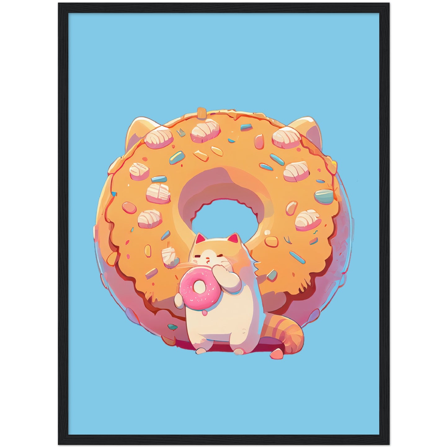 Donut Cat Premium Semi-Glossy Paper Wooden Framed Print