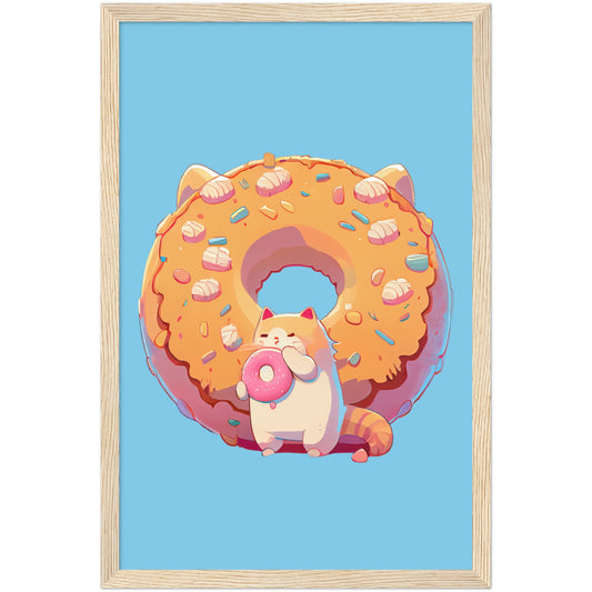 Donut Cat Premium Semi-Glossy Paper Wooden Framed Print