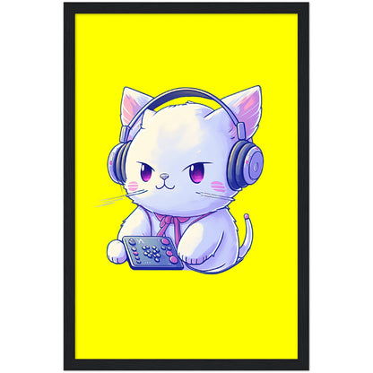 Gamer Kitty Premium Semi-Glossy Paper Wooden Framed Print