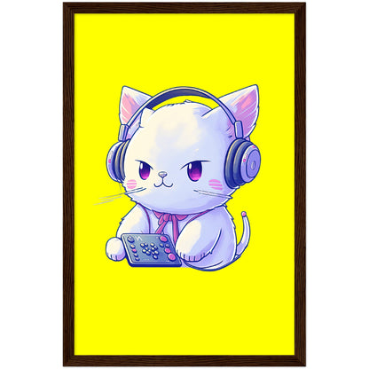 Gamer Kitty Premium Semi-Glossy Paper Wooden Framed Print