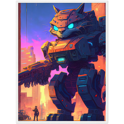 Mech Warrior Kitty Premium Semi-Glossy Paper Wooden Framed Print