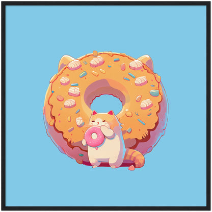 Donut Cat Premium Semi-Glossy Paper Wooden Framed Print