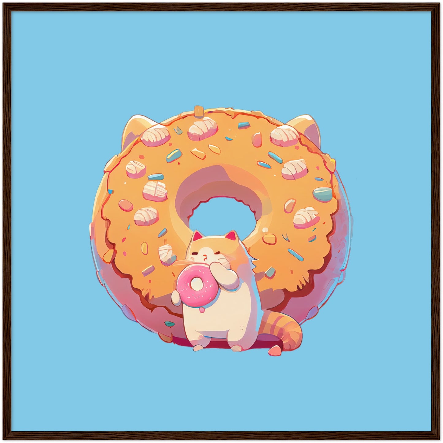 Donut Cat Premium Semi-Glossy Paper Wooden Framed Print