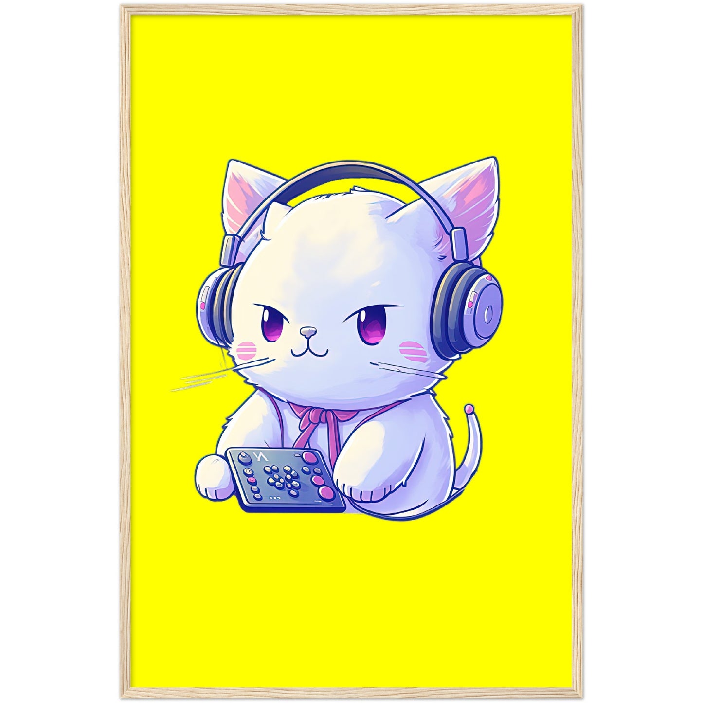 Gamer Kitty Premium Semi-Glossy Paper Wooden Framed Print