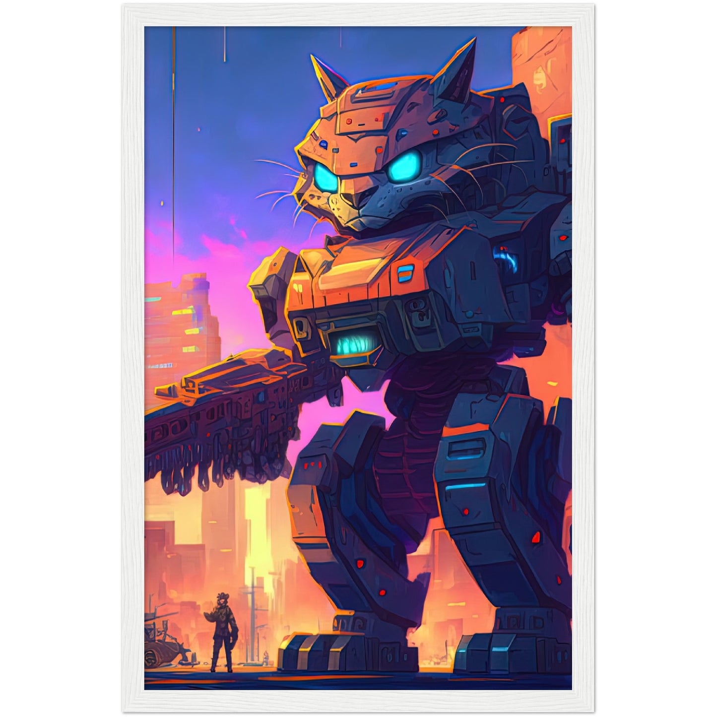 Mech Warrior Kitty Premium Semi-Glossy Paper Wooden Framed Print