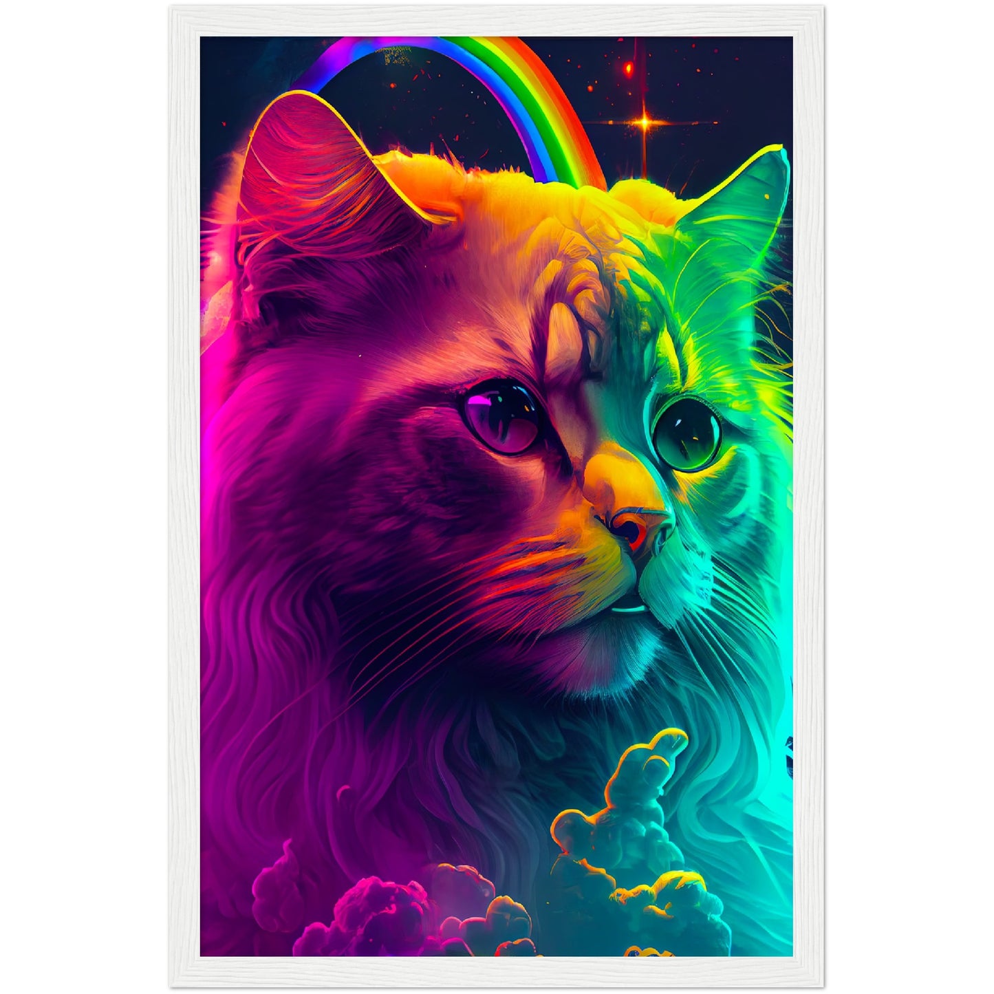 Rainbow Cat Premium Semi-Glossy Paper Wooden Framed Print