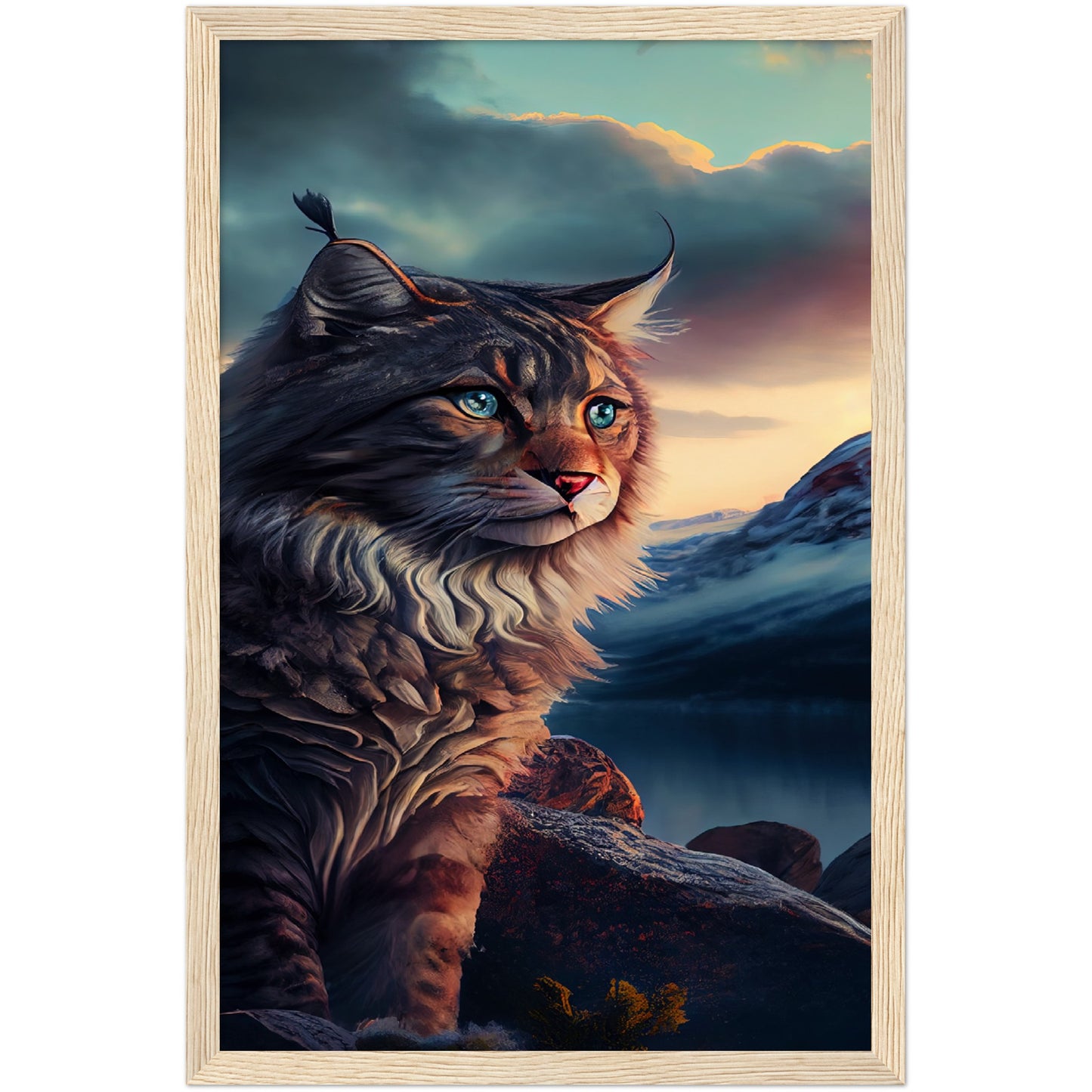 Mountain Kitty Portrait Premium Semi-Glossy Paper Wooden Framed Print