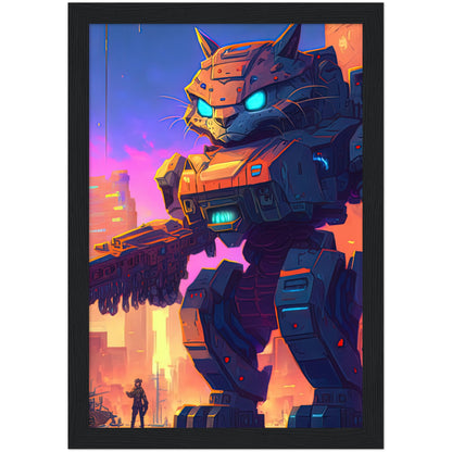 Mech Warrior Kitty Premium Semi-Glossy Paper Wooden Framed Print