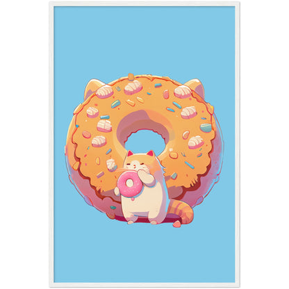 Donut Cat Premium Semi-Glossy Paper Wooden Framed Print