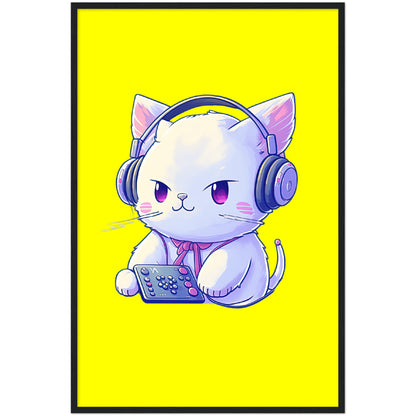 Gamer Kitty Premium Semi-Glossy Paper Wooden Framed Print