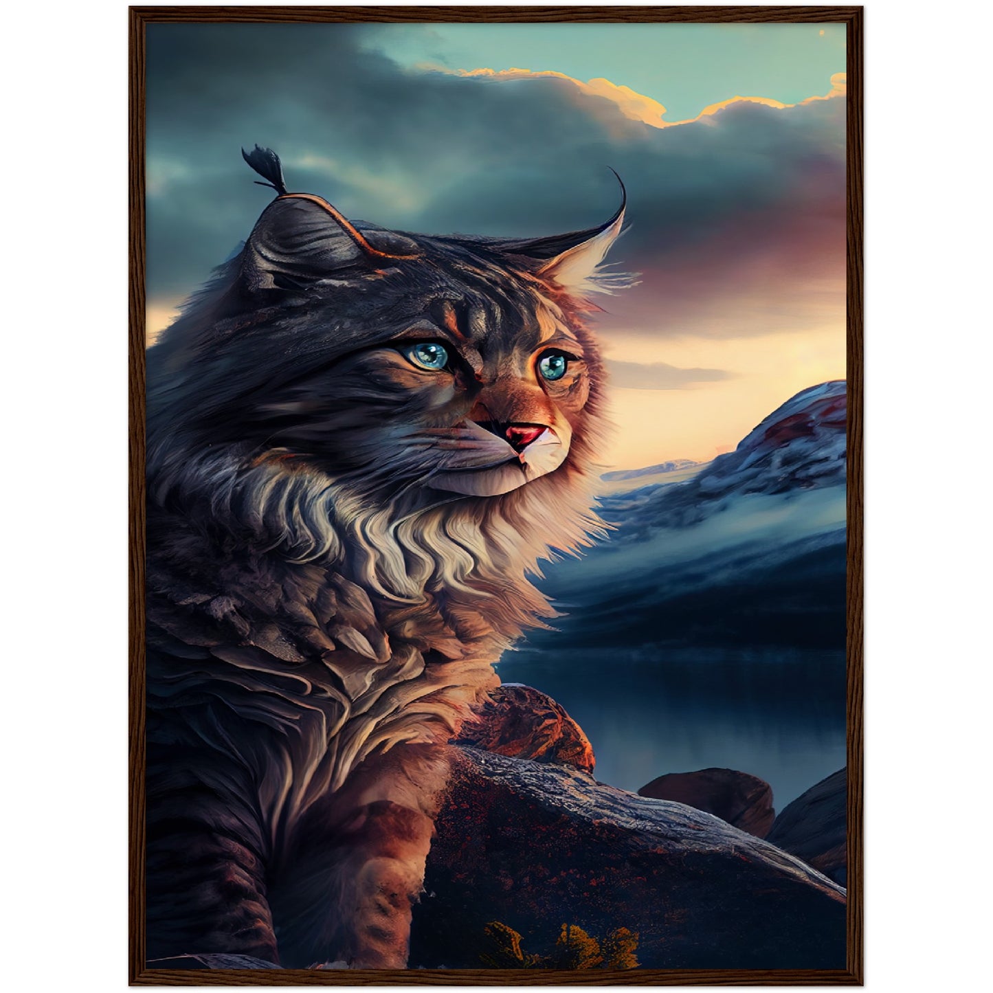 Mountain Kitty Portrait Premium Semi-Glossy Paper Wooden Framed Print