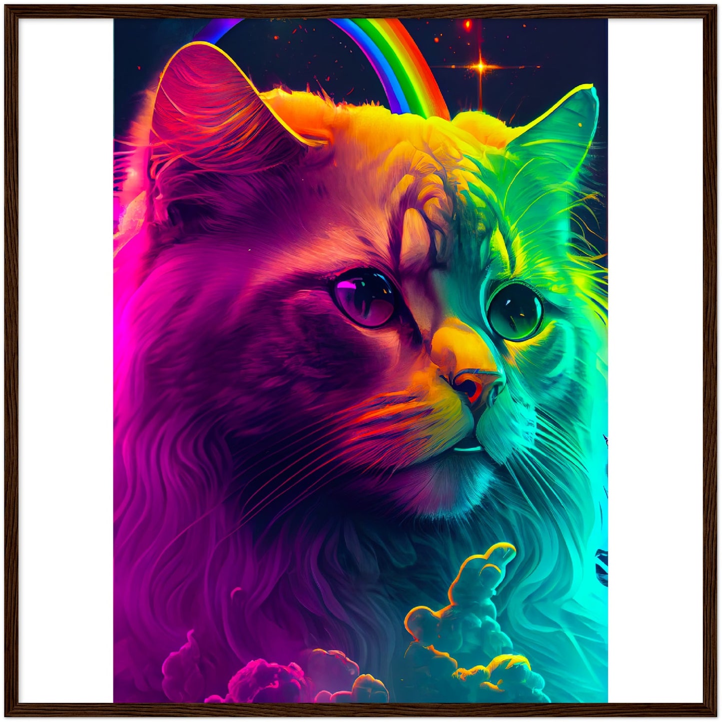 Rainbow Cat Premium Semi-Glossy Paper Wooden Framed Print