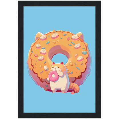 Donut Cat Premium Semi-Glossy Paper Wooden Framed Print