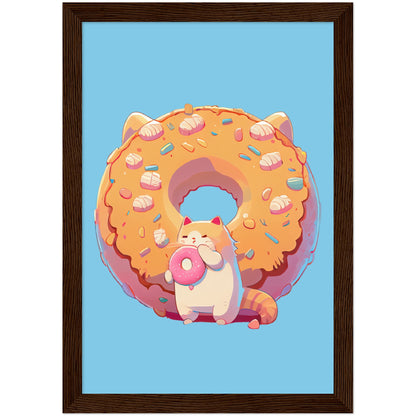 Donut Cat Premium Semi-Glossy Paper Wooden Framed Print