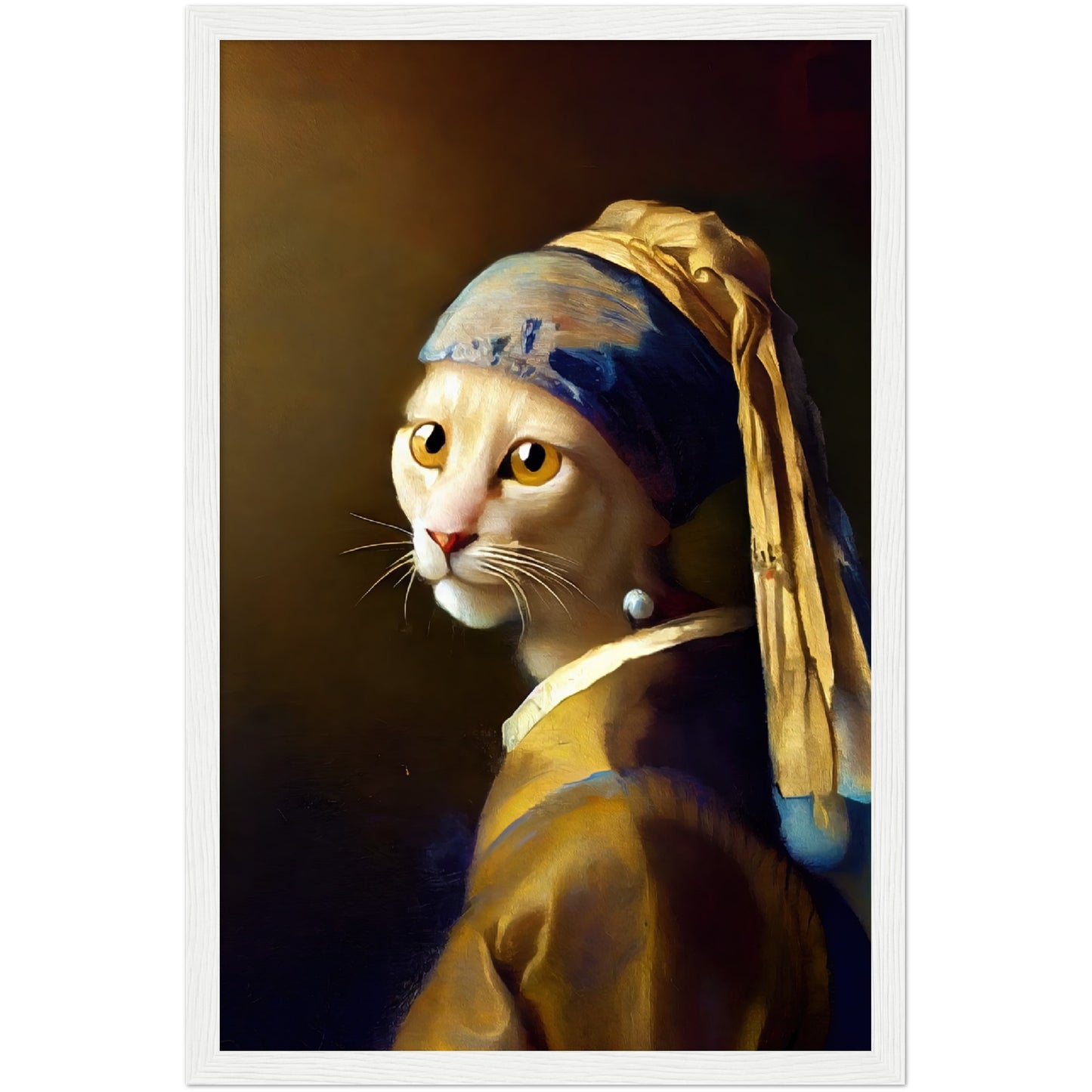 The Cat With a Pearl Earing Premium Semi-Glossy Paper Wooden Framed Print