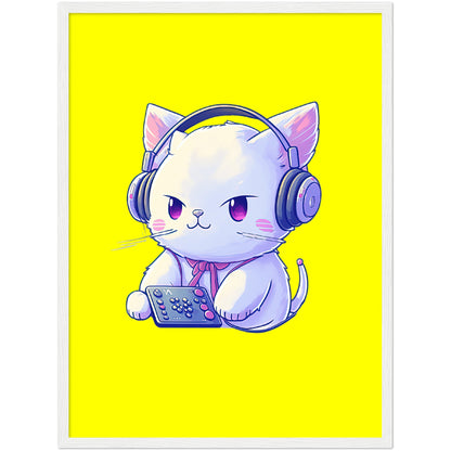 Gamer Kitty Premium Semi-Glossy Paper Wooden Framed Print