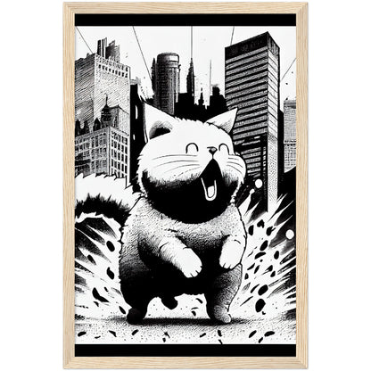 Fat-Cat-zilla  Premium Semi-Glossy Paper Wooden Framed Print