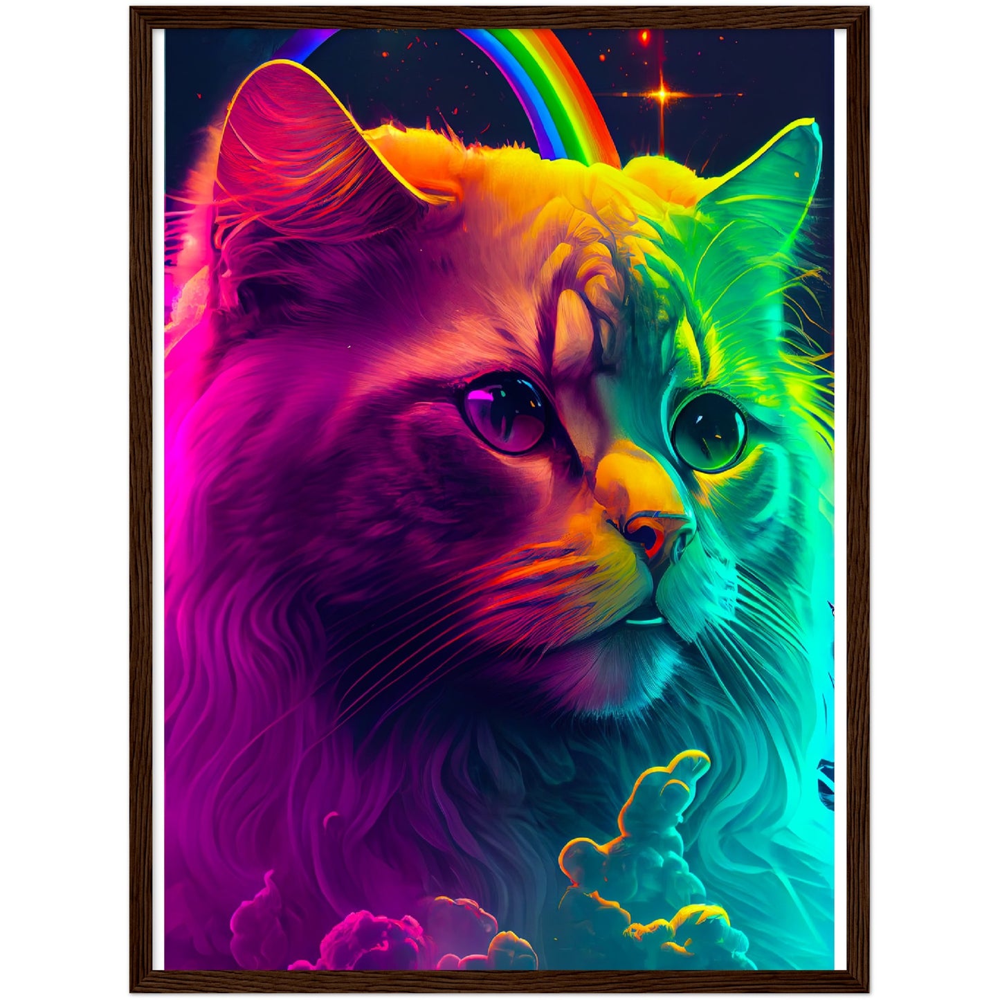 Rainbow Cat Premium Semi-Glossy Paper Wooden Framed Print