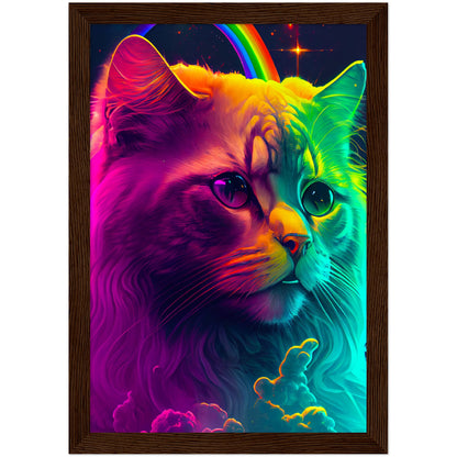 Rainbow Cat Premium Semi-Glossy Paper Wooden Framed Print