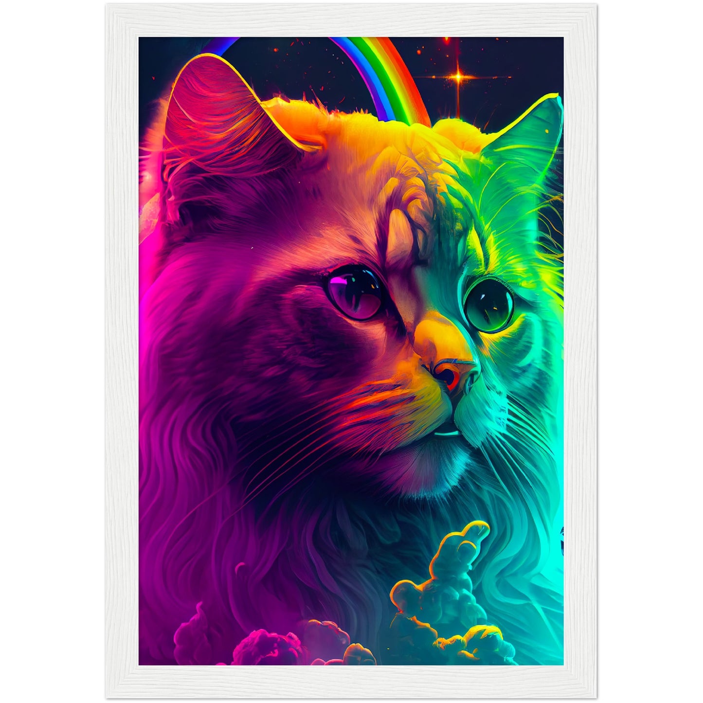 Rainbow Cat Premium Semi-Glossy Paper Wooden Framed Print