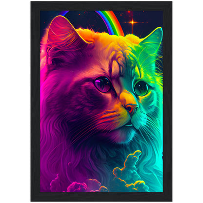 Rainbow Cat Premium Semi-Glossy Paper Wooden Framed Print