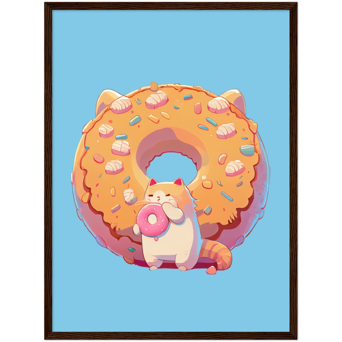 Donut Cat Premium Semi-Glossy Paper Wooden Framed Print