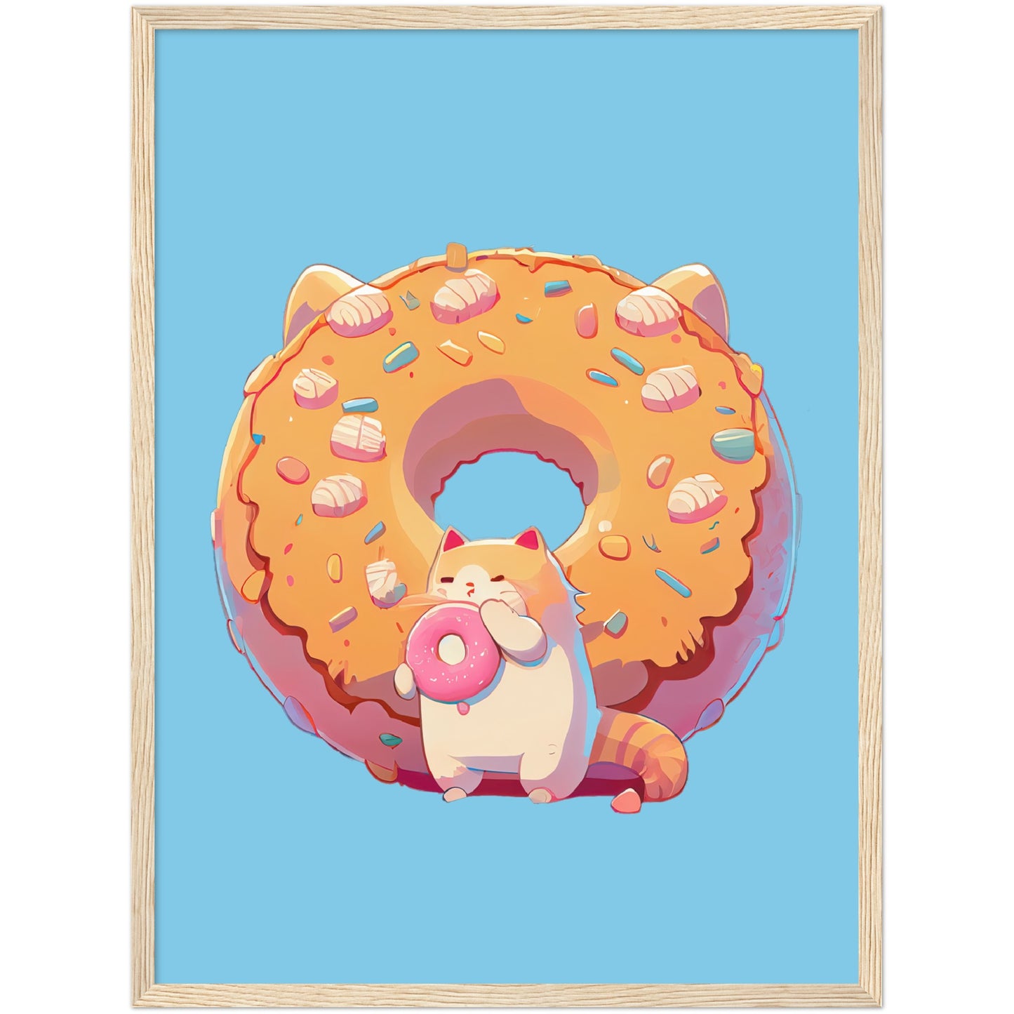 Donut Cat Premium Semi-Glossy Paper Wooden Framed Print