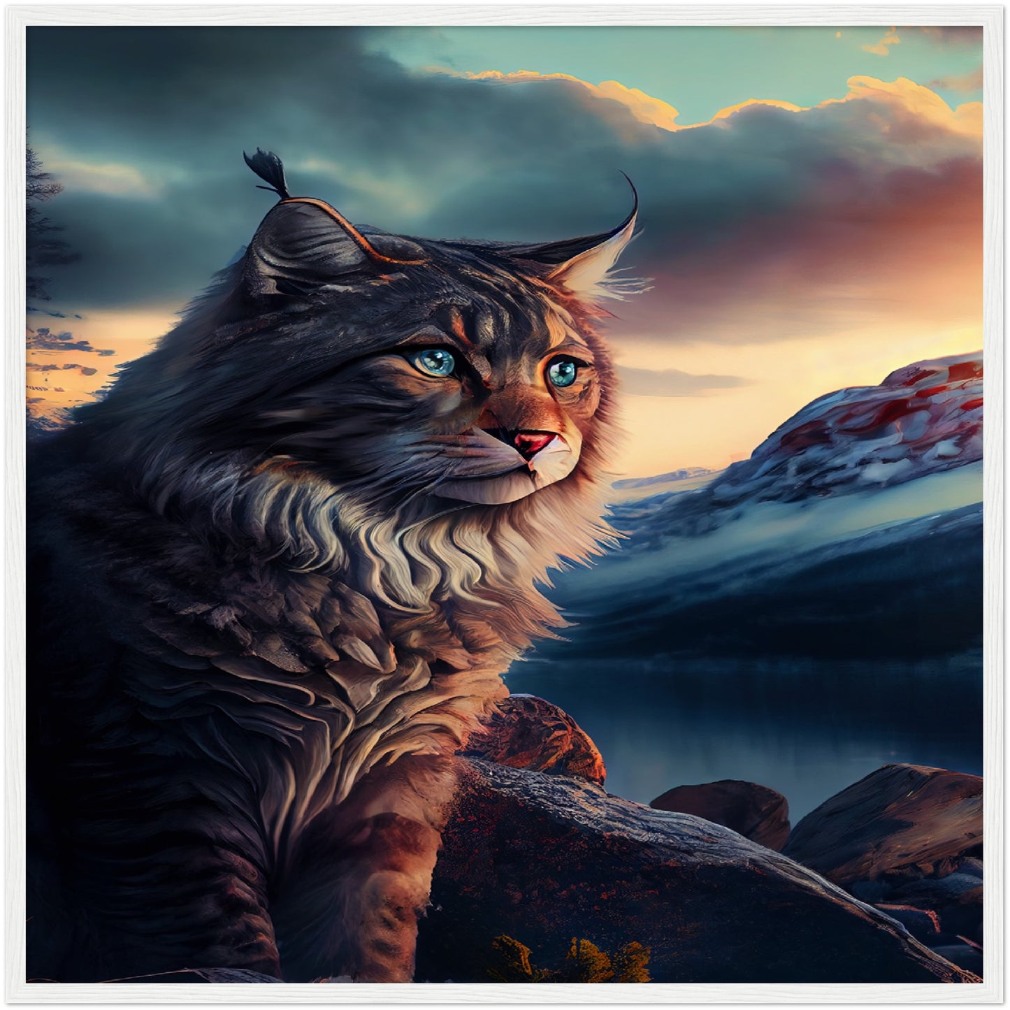 Mountain Kitty Portrait Premium Semi-Glossy Paper Wooden Framed Print