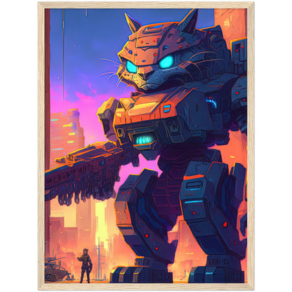 Mech Warrior Kitty Premium Semi-Glossy Paper Wooden Framed Print