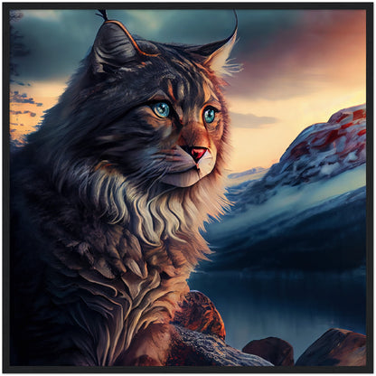 Mountain Kitty Portrait Premium Semi-Glossy Paper Wooden Framed Print