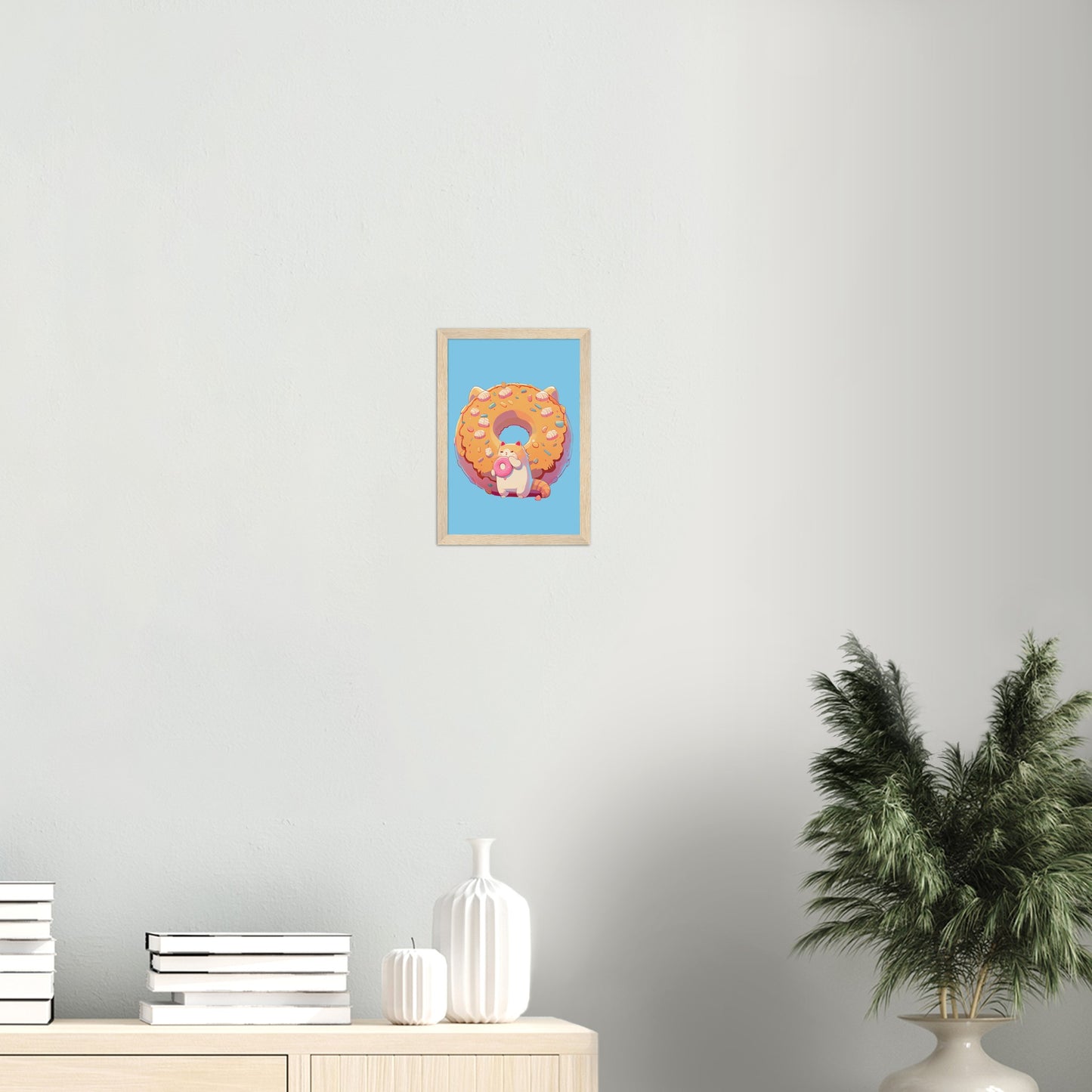 Donut Cat Premium Semi-Glossy Paper Wooden Framed Print