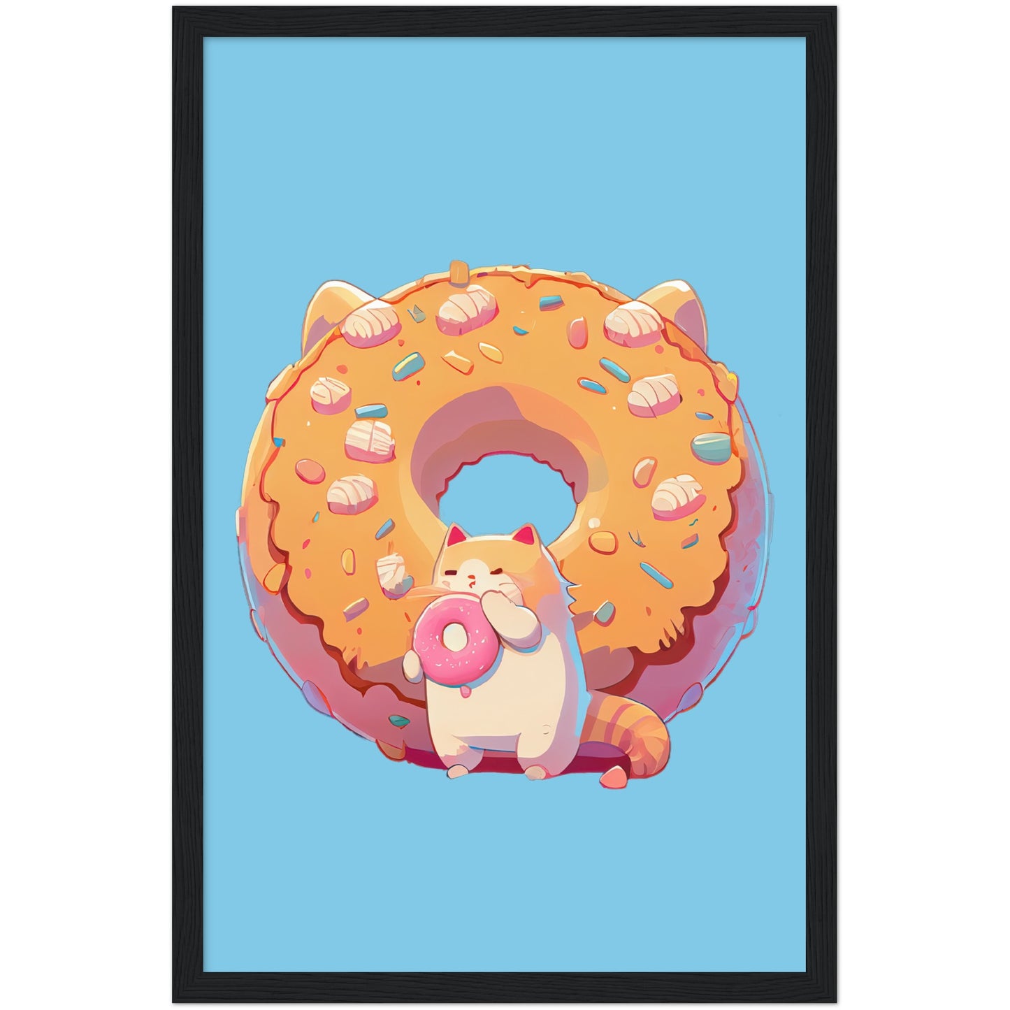 Donut Cat Premium Semi-Glossy Paper Wooden Framed Print