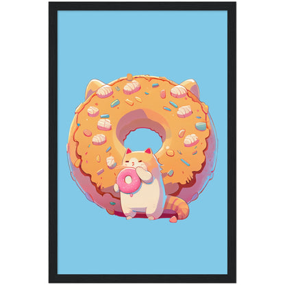 Donut Cat Premium Semi-Glossy Paper Wooden Framed Print