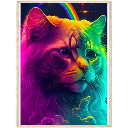 Rainbow Cat Premium Semi-Glossy Paper Wooden Framed Print