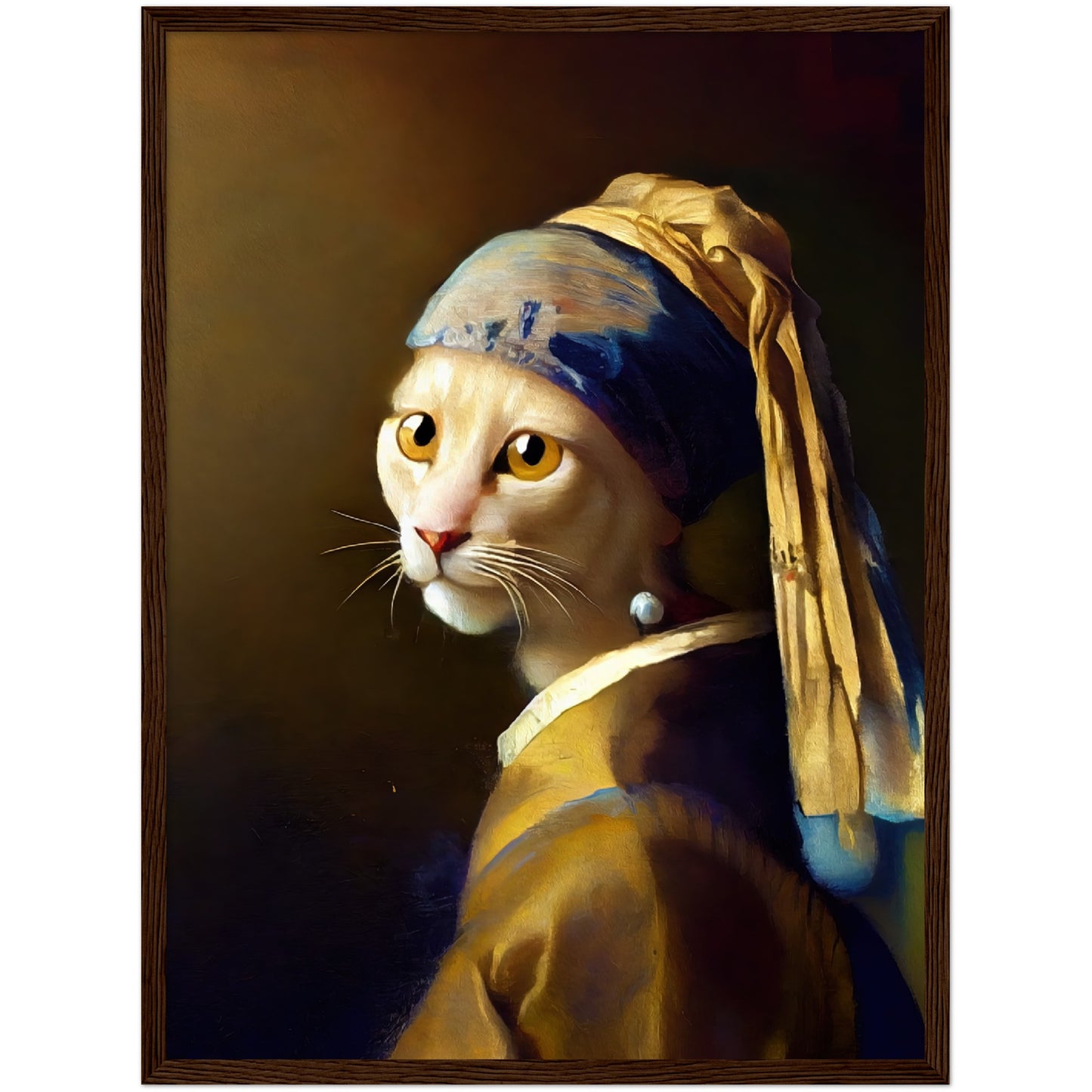 The Cat With a Pearl Earing Premium Semi-Glossy Paper Wooden Framed Print