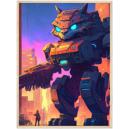 Mech Warrior Kitty Premium Semi-Glossy Paper Wooden Framed Print