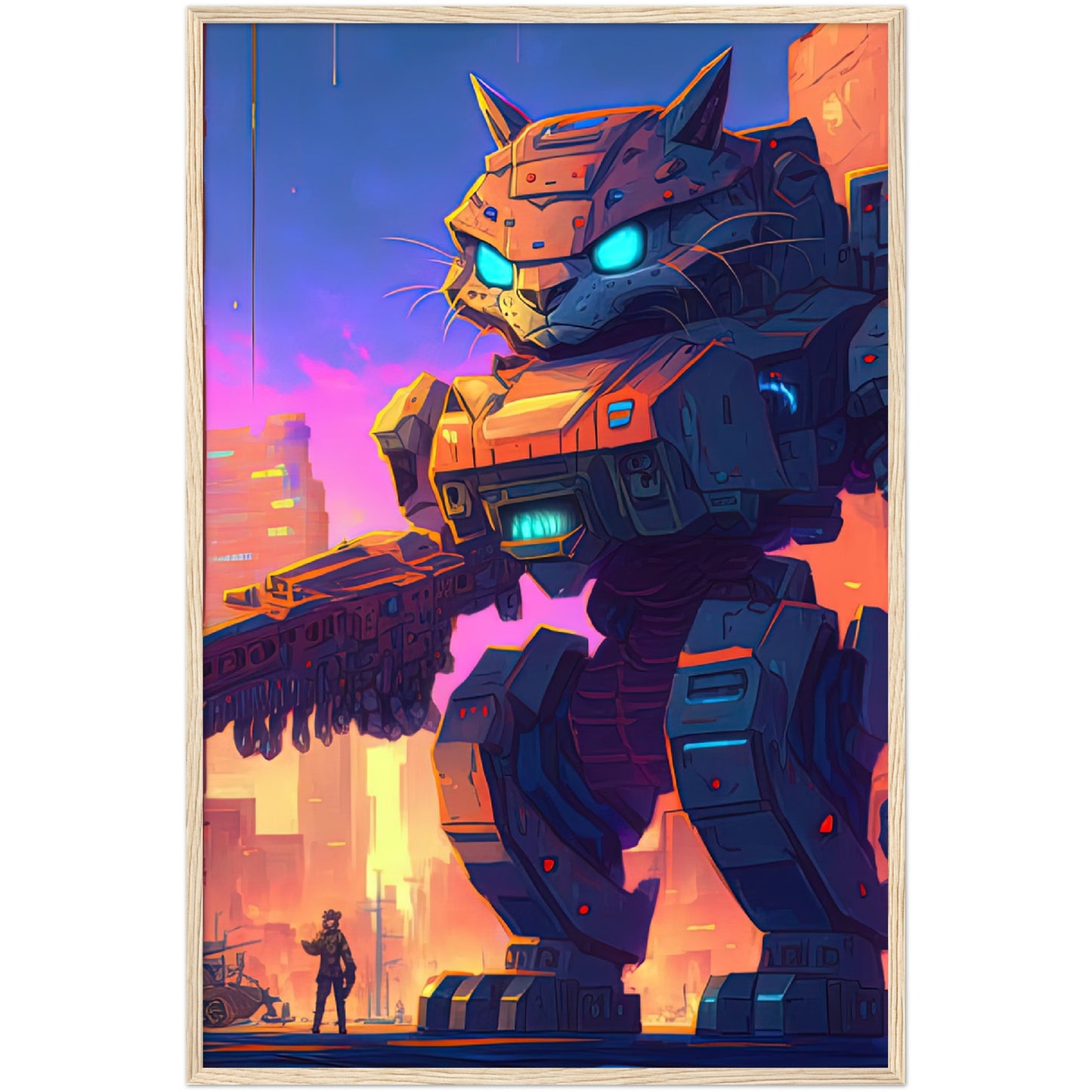 Mech Warrior Kitty Premium Semi-Glossy Paper Wooden Framed Print