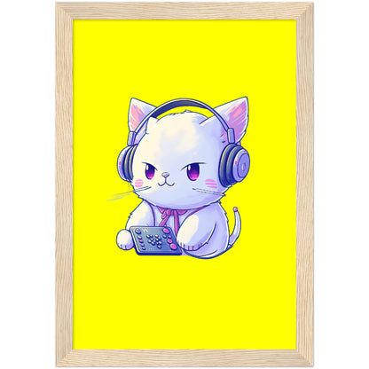 Gamer Kitty Premium Semi-Glossy Paper Wooden Framed Print