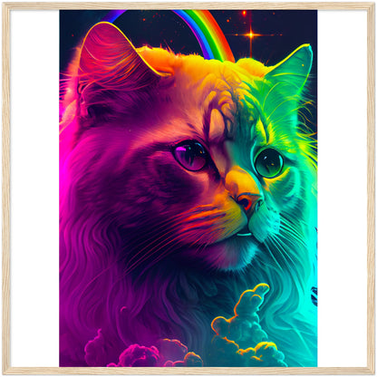 Rainbow Cat Premium Semi-Glossy Paper Wooden Framed Print