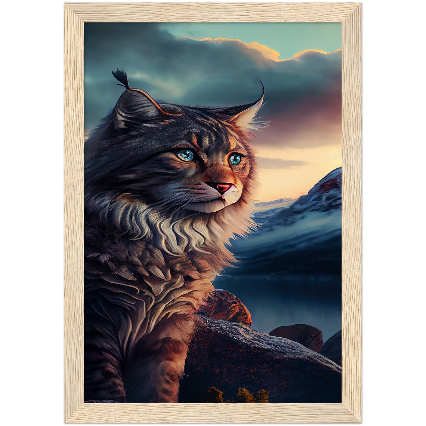 Mountain Kitty Portrait Premium Semi-Glossy Paper Wooden Framed Print