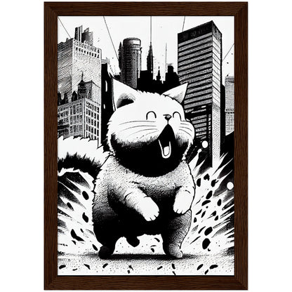 Fat-Cat-zilla  Premium Semi-Glossy Paper Wooden Framed Print